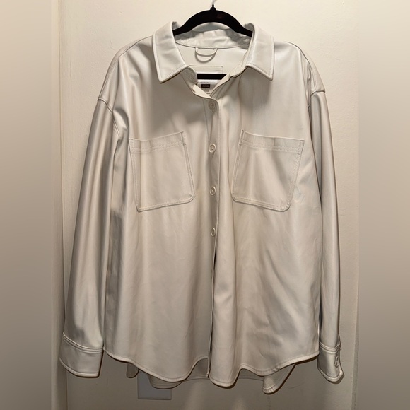 Women’s Cream Faux-Leather Overshirt Jacket - Picture 2 of 4